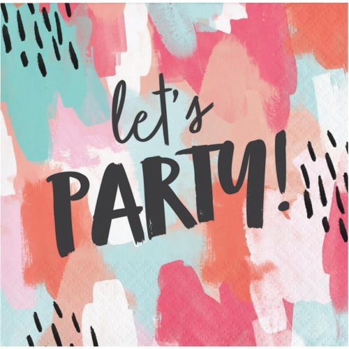 Creative Converting 330007 5 x 5 in. Brush Strokes Lets Party Beverage Paper Napkins, 24 Coun Perspective: front