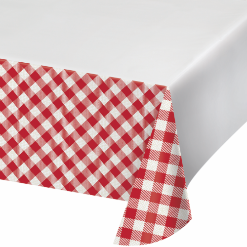 Creative Converting Gingham Design Tablecloth - White/Red Perspective: front