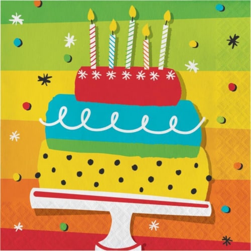 Creative Converting 332463 6.5 x 6.5 in. Rainbow Cake Paper Napkins Perspective: front