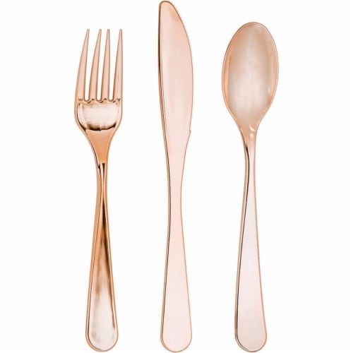 Creative Converting 334399 Metallic Rose Gold Assorted Plastic Cutlery, 24 Count Perspective: front