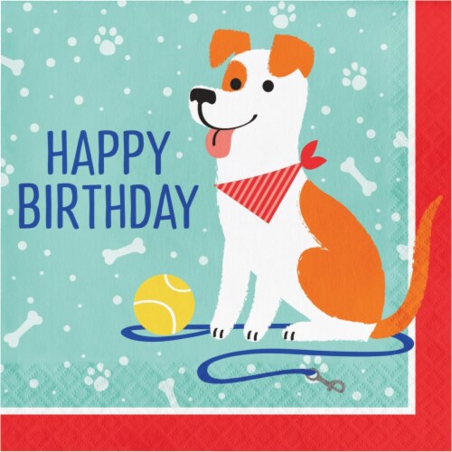 Creative Converting 336047 Dog Party Birthday Napkins, 16 Count Perspective: front