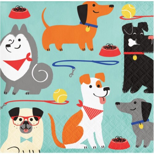 Creative Converting 336048 Dog Party Beverage Napkins, 16 Count Perspective: front
