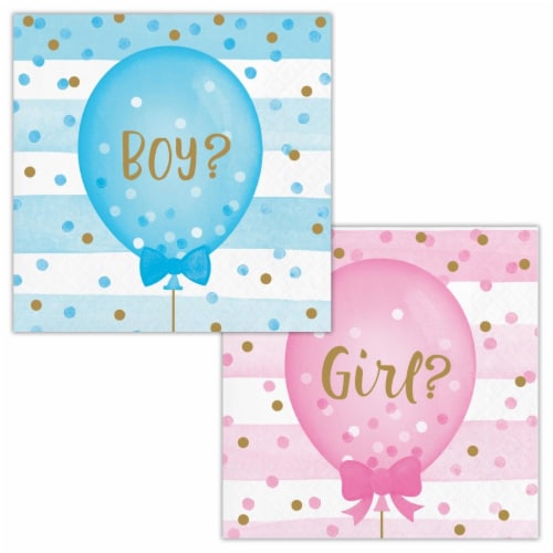 Creative Converting 336067 Gender Reveal Balloons Beverage Napkins, 16 Count Perspective: front
