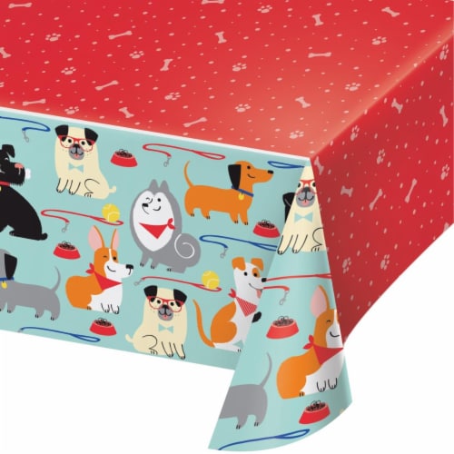 Creative Converting 336668 Dog Party Plastic Tablecloth Perspective: front