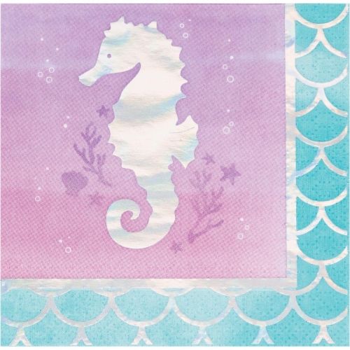 Creative Converting 336708 Iridescent Mermaid Party Beverage Napkins, 16 Count Perspective: front