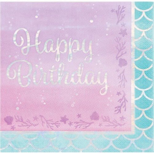 Creative Converting 336716 Iridescent Mermaid Happy Birthday Napkins, 16 Count Perspective: front