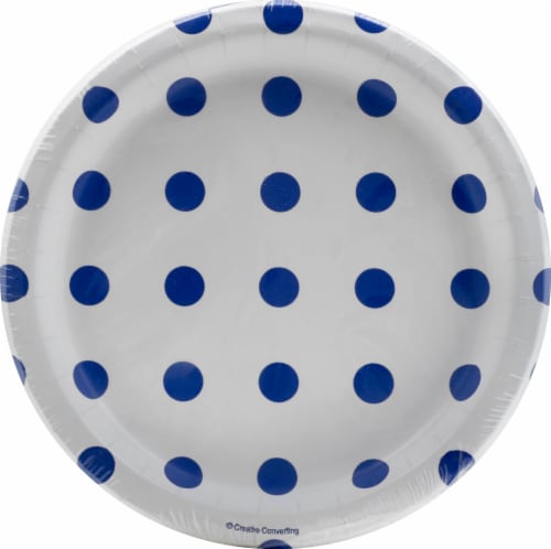 Creative Converting Dots & Stripes Lunch Plates - Cobalt Perspective: front