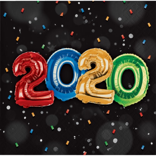 Creative Converting 339043 New Year Balloons Low-Count Beverage Napkins Perspective: front