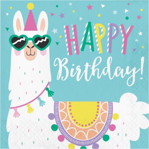 Creative Converting 339580 6.5 in. Llama Party Happy Birthday Napkins, 16 Count Perspective: front