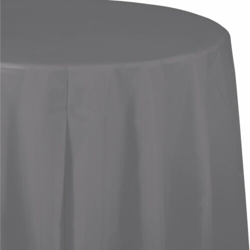 Creative Converting 339644 Glamour Gray Round Plastic Tablecloth Perspective: front