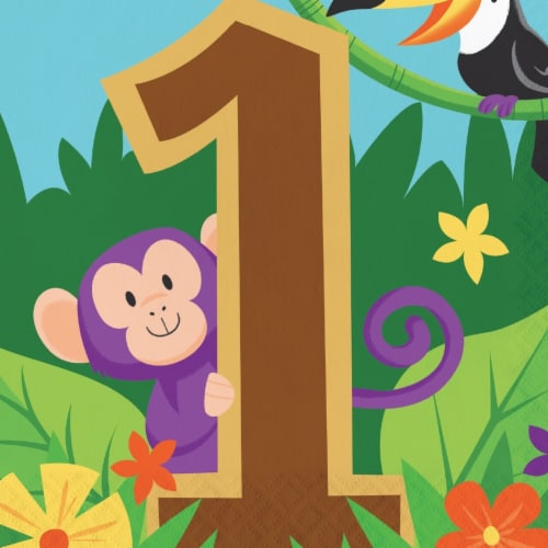 Creative Converting 339769 Jungle Safari Happy 1st Birthday Napkins, 16 Count Perspective: front