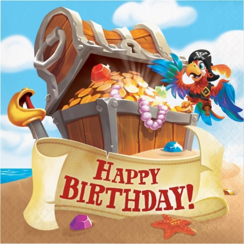 Creative Converting 339781 Treasure Island Pirate Happy Birthday Napkins, 16 Count Perspective: front