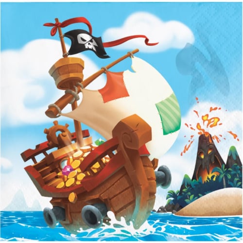 Creative Converting 339782 Treasure Island Pirate Beverage Napkins, 16 Count Perspective: front