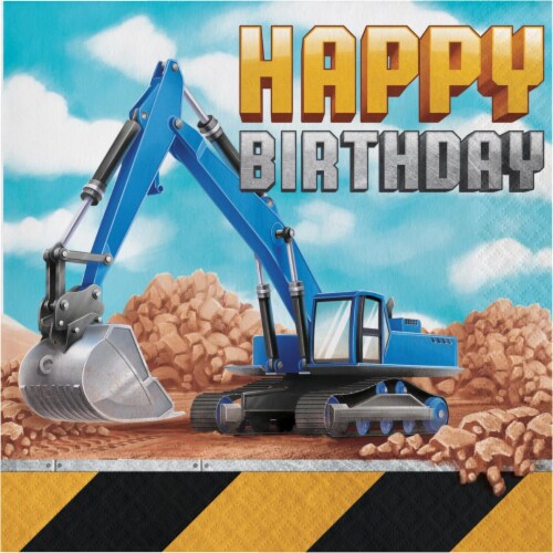 Creative Converting 339794 Big Dig Construction Happy Birthday Napkins, 16 Count Perspective: front