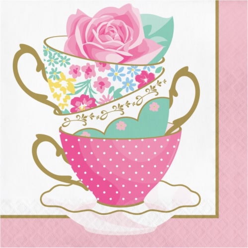 Creative Converting 339800 Floral Tea Party Teacup Napkins, 16 Count Perspective: front