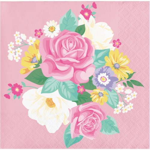 Creative Converting 339801 Floral Tea Party Beverage Napkins, 16 Count Perspective: front