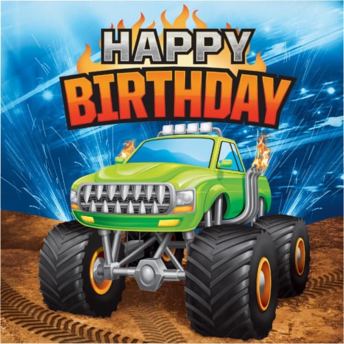 Creative Converting 339805 Monster Truck Happy Birthday Napkins, 16 Count Perspective: front