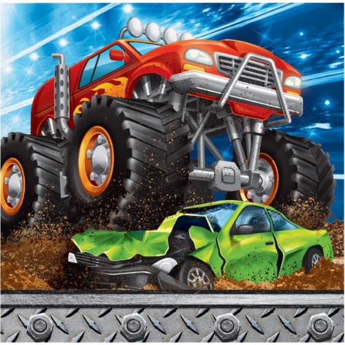 Creative Converting 339806 Monster Truck Beverage Napkins, 16 Count Perspective: front
