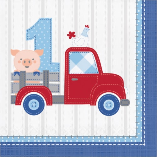 Creative Converting 339870 Farmhouse 1st Birthday Happy Birthday Boy Napkins, 16 Count Perspective: front