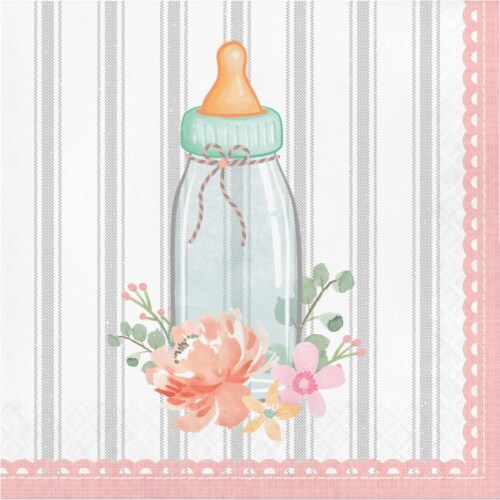 Creative Converting 339875 Country Floral Baby Shower Rattle Napkins, 16 Count Perspective: front