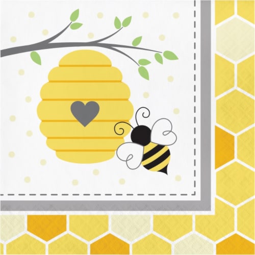 Creative Converting 339888 Bumblebee Baby Shower Napkins, 16 Count Perspective: front