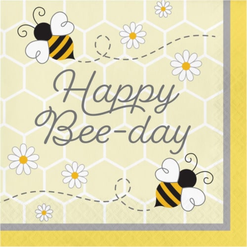 Creative Converting 339890 Bumblebee Baby Happy Birthday Napkins, 16 Count Perspective: front
