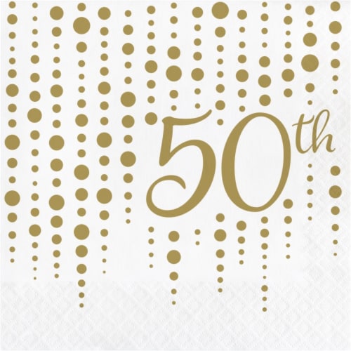 Creative Converting 339901 Gold 50th Anniversary Napkins, 16 Count Perspective: front