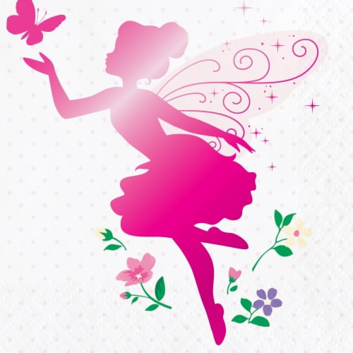 Creative Converting 340047 Floral Fairy Beverage Napkins, 16 Count Perspective: front