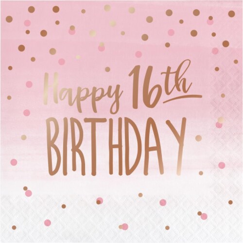 Creative Converting 340155 Rose All Day 16th Birthday Napkins, 16 Count Perspective: front