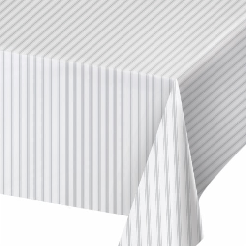 Creative Converting 340218 Gray Ticking Stripe Plastic Tablecloth Perspective: front