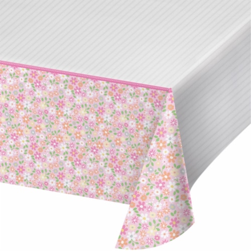 Creative Converting 340219 Farmhouse 1st Birthday Girl Plastic Tablecloth Perspective: front