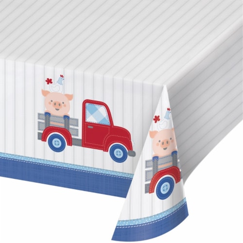 Creative Converting 340220 Farmhouse 1st Birthday Boy Plastic Tablecloth Perspective: front