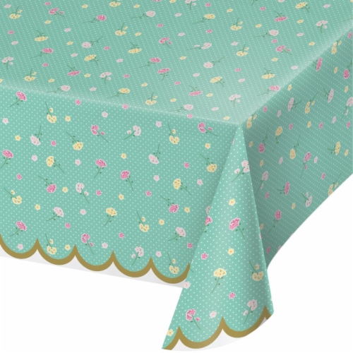 Creative Converting 340229 Floral Tea Party Plastic Tablecloth Perspective: front