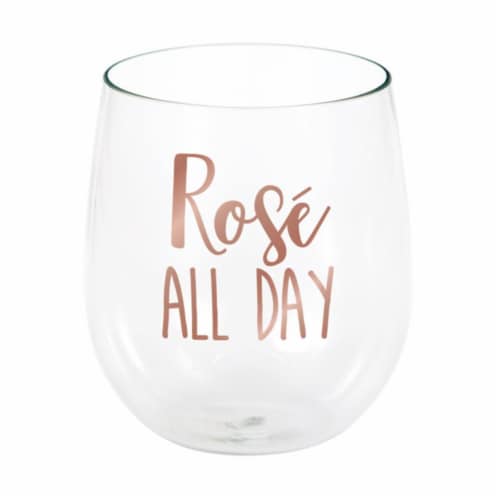 Creative Converting 340039 Rose All Day Plastic Stemless Wine Glass Perspective: front