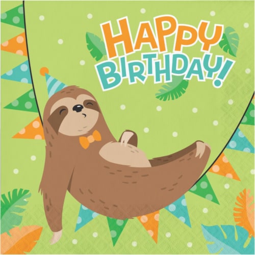 Creative Converting 343827 6.5 in. Sloth Party Disposable Paper Napkin, Green - Case of 12 - Perspective: front