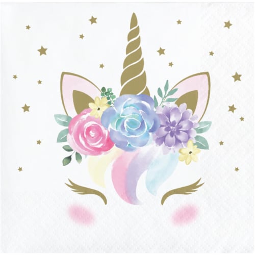 Creative Converting 343830 5 in. Unicorn Baby Shower Beverage Napkins - Case of 12 - 16 Count Perspective: front
