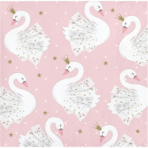 Creative Converting 343835 5 in. Swan Disposable Paper Napkin, Pink - Case of 12 - 16 Count Perspective: front