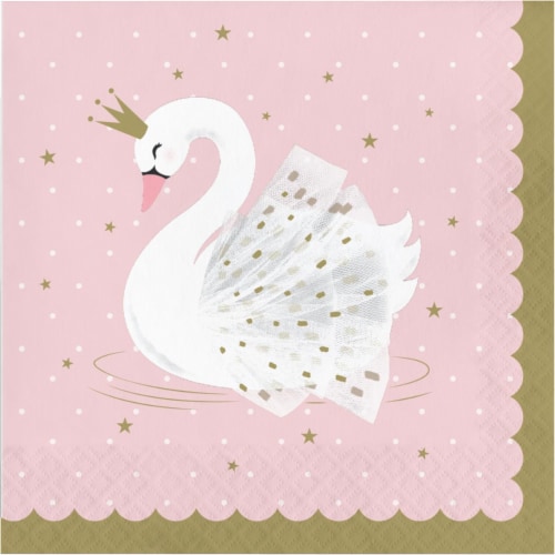 Creative Converting 343836 6.5 in. Stylish Swan Napkins, Pink - Case of 12 - 16 Count Perspective: front