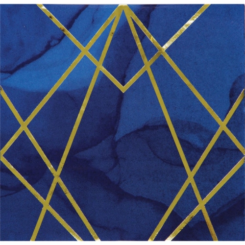 Creative Converting 343970 6.5 in. Navy Blue & Gold Foil Napkin, Case of 12 - 16 Count Perspective: front