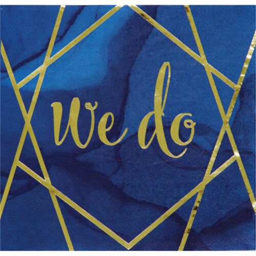 Creative Converting 343971 6.5 in. Navy Blue & Gold Foil We Do Napkins, Case of 12 - 16 Count Perspective: front