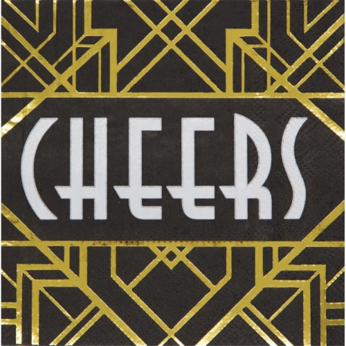 Creative Converting 343975 5 in. Roaring 20s Beverage Napkins, Case of 12 - 16 Count Perspective: front