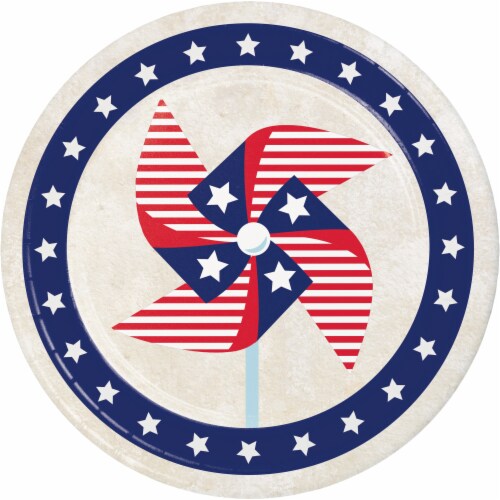 Creative Converting Patriotic Pinwheel Disposable Plates - 8 pk - Red/White/Blue Perspective: front