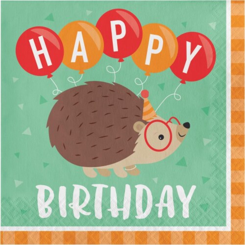 Creative Converting 345893 6.5 x 6.5 in. Hedgehog Party Happy Birthday Luncheon 1 by 4 Fold 2 Perspective: front