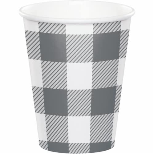 Creative Converting 346139 9 oz Buffalo Check Cups, Gray & White - 96 Count Perspective: front