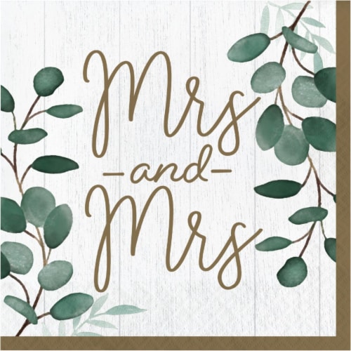 Creative Converting 346147 6.5 x 6.5 in. Eucalyptus Mrs. & Mrs. Luncheon 1 by 4 Fold 2-Ply Ti Perspective: front