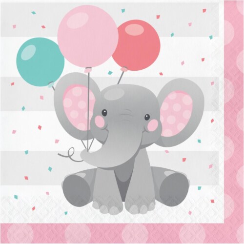 Creative Converting 346218 6.5 x 6.5 in. Enchanting Elephants Girl Luncheon 1 by 4 Fold 2-Ply Perspective: front