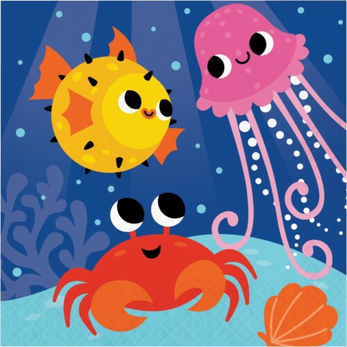 Creative Converting 346230 6.5 x 6.5 in. Ocean Celebration Luncheon 1 by 4 Fold 2-Ply Tissue Perspective: front