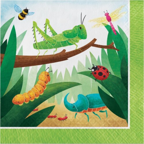 Creative Converting 346236 6.5 x 6.5 in. Birthday Bugs Luncheon 1 by 4 Fold 2-Ply Tissue Napk Perspective: front