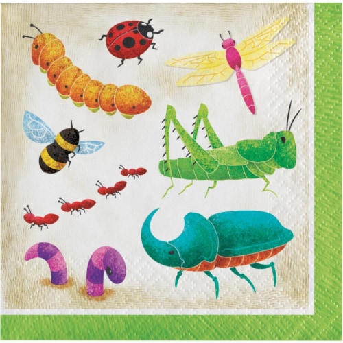 Creative Converting 346238 5 x 5 in. Birthday Bugs Beverage 1 by 4 Fold 2-Ply Tissue Napkins Perspective: front