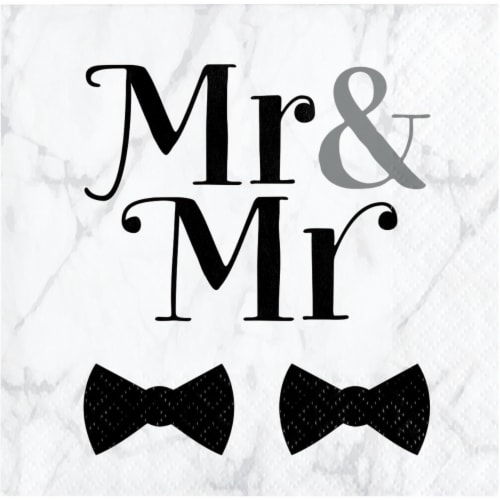 Creative Converting 346270 5 x 5 in. Mr. & Mr. Wedding Beverage 1 by 4 Fold 2-Ply Tissue Nap Perspective: front
